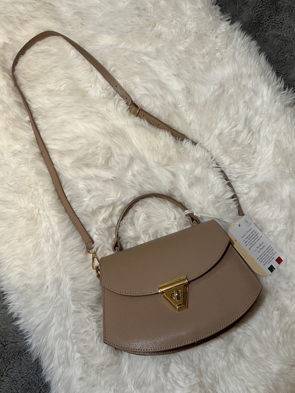 Taupe Structured Crossbody Satchel - Classic Women's Bag